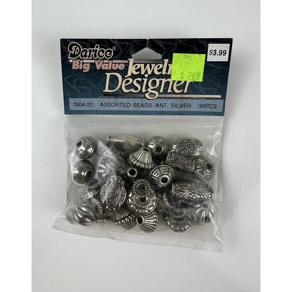 Darice Big Value NOS Jewelry Designer 36 Pc Assorted Silver Tone Beads Crafting